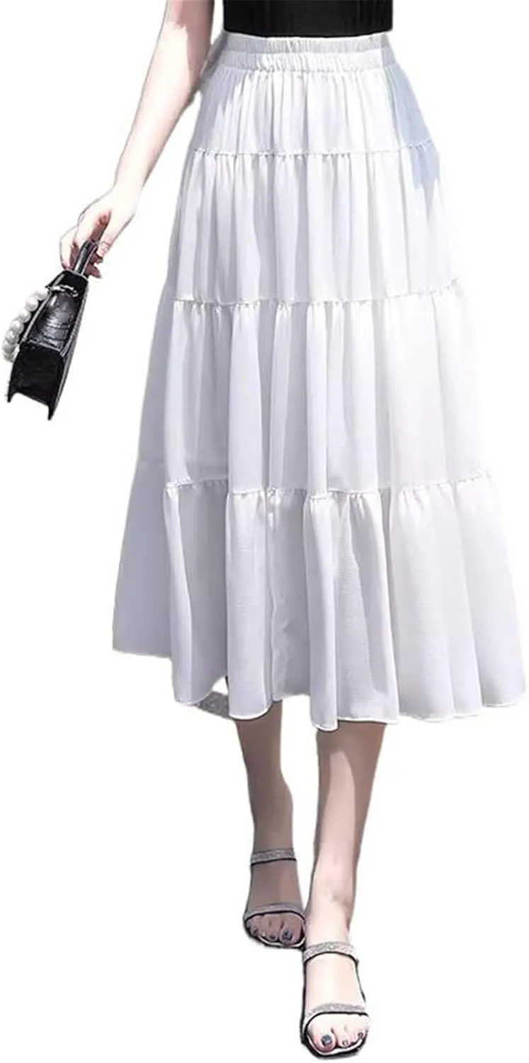 Women's Long Skirt Summer Chiffon Mid-Length A Line Skirts for Women