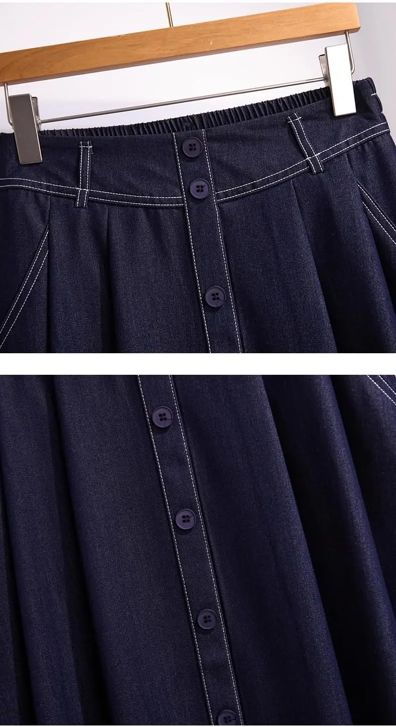 Women's Long Skirt Summer Denim Mid-Length A Line Skirts for Women