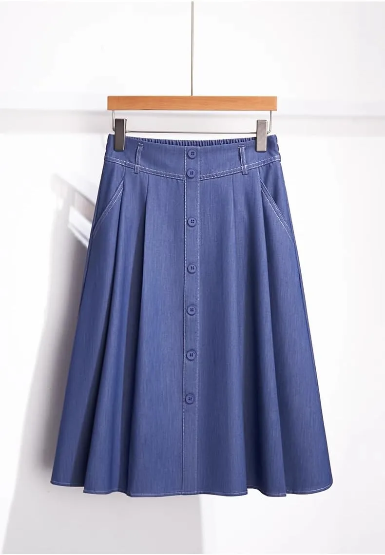 Women's Long Skirt Summer Denim Mid-Length A Line Skirts for Women