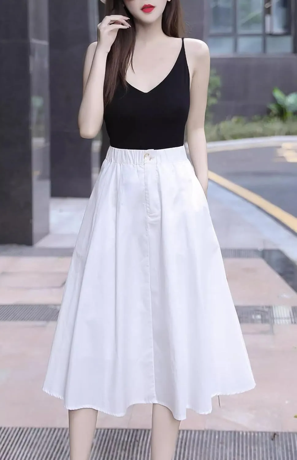 Women's Long Skirt Summer Mid-Length White A Line Skirts for Women