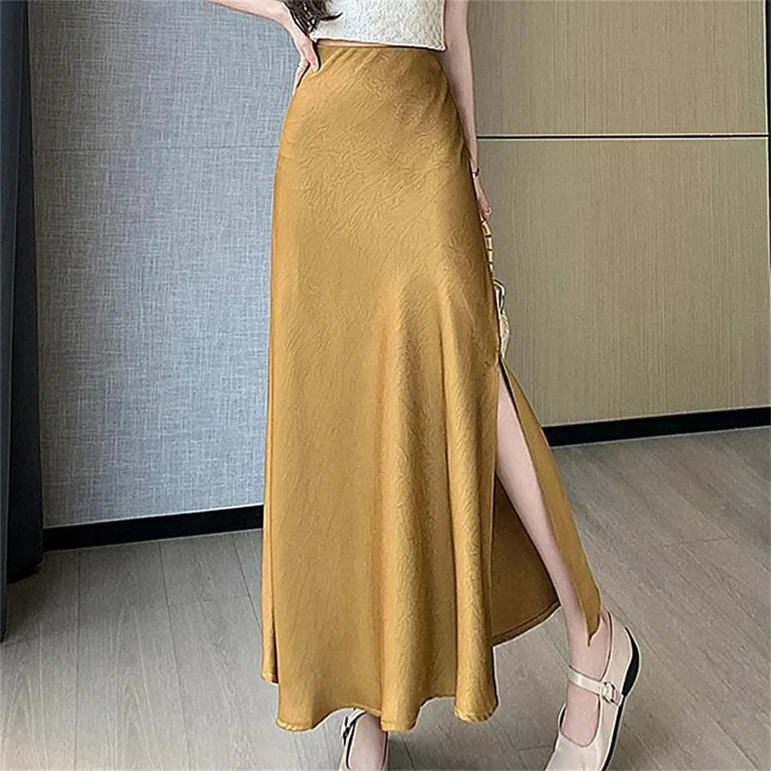 Women's Long Split High Waist Solid Color Casual A-Line Skirts