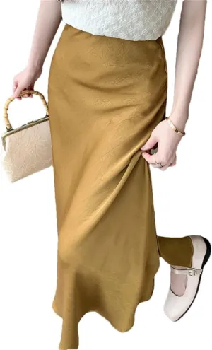 Women's Long Split High Waist Solid Color Casual A-Line Skirts