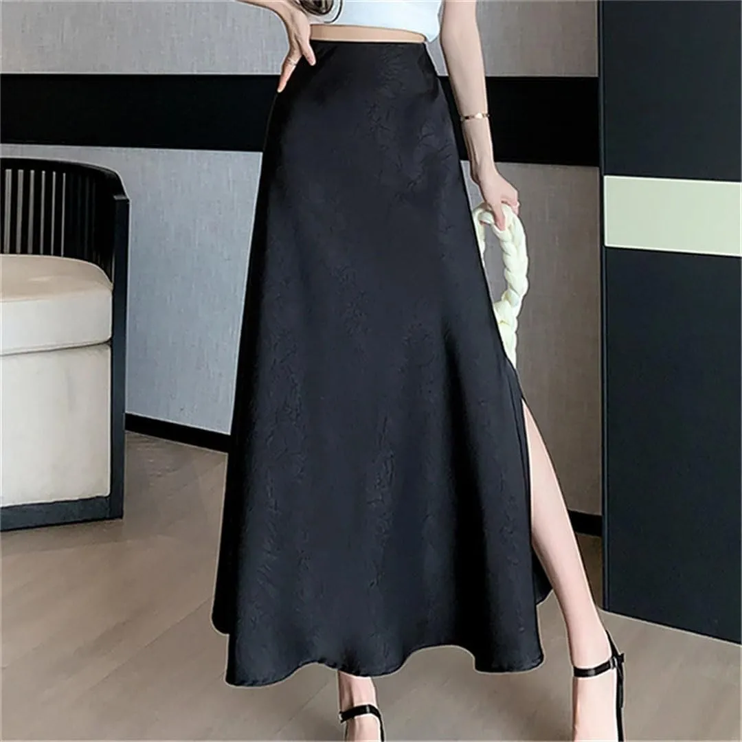 Women's Long Split High Waist Solid Color Casual A-Line Skirts