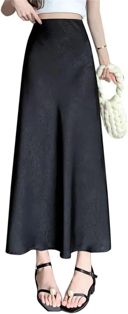 Women's Long Split High Waist Solid Color Casual A-Line Skirts