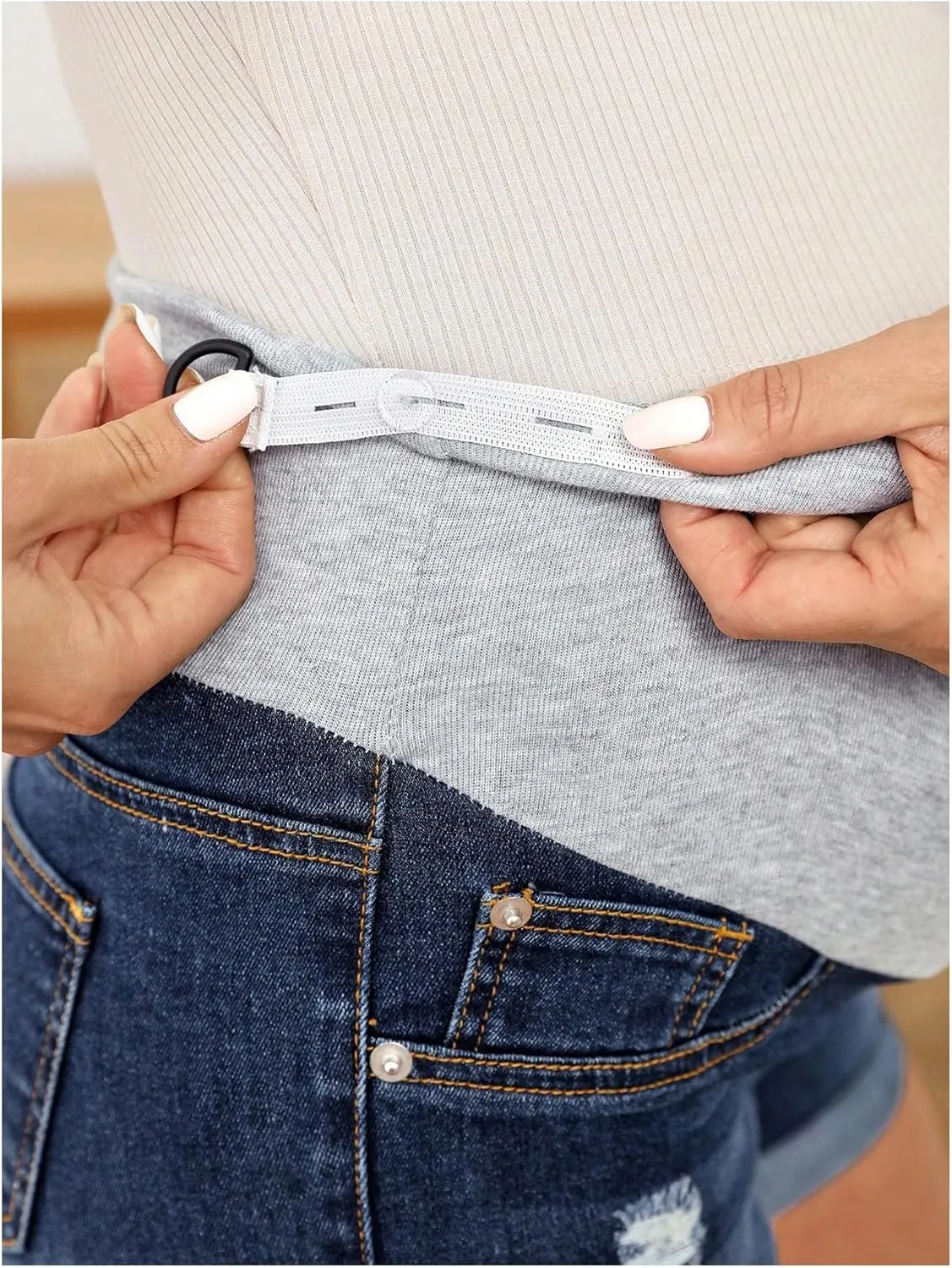 Women's Maternity Denim Shorts Colorblock High Waist Ripped Roll Up Hem Pregnancy Jean Shorts