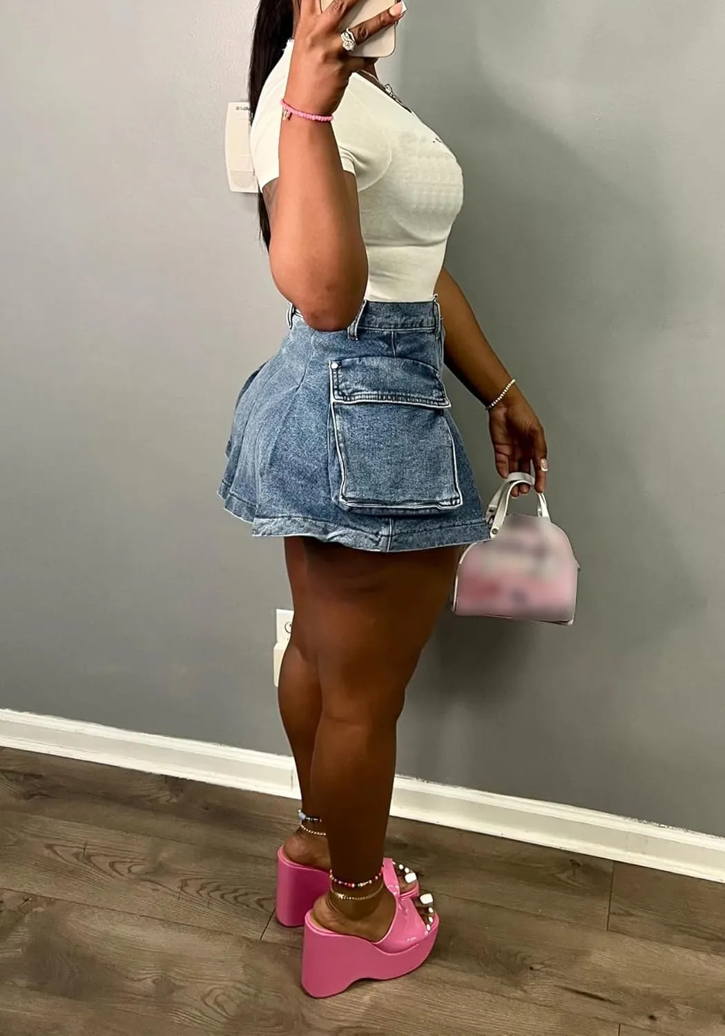 Women's Mini Jean Skirts Slit Bodycon Denim Skirt with Pockets Summer Vintage Streetwear