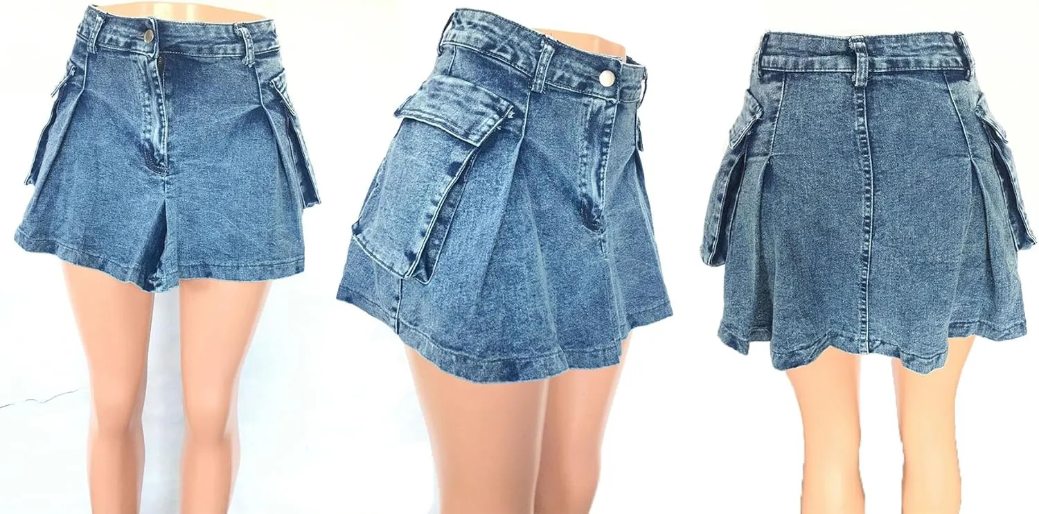 Women's Mini Jean Skirts Slit Bodycon Denim Skirt with Pockets Summer Vintage Streetwear