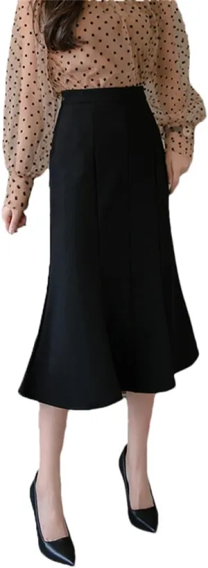 Women's Patchwork Fishtail Elegant High Waist Mid Length Solid Color A-Line Skirts