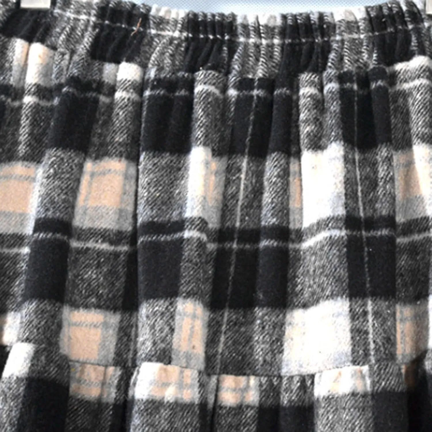 Women's Plaid Skirt Elastic High Waist Wool Skirts Trendy A Line Tiered Ruffle Swing Skirt Casual Loose Long Skirts