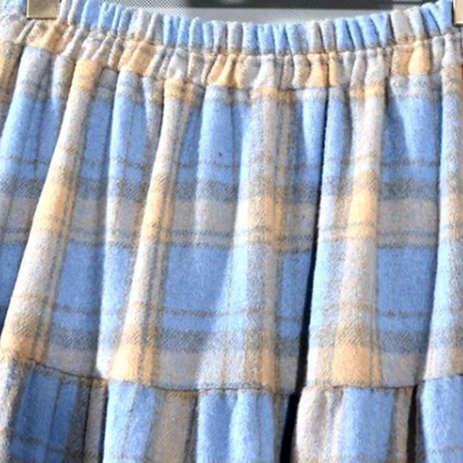 Women's Plaid Skirt Elastic High Waist Wool Skirts Trendy A Line Tiered Ruffle Swing Skirt Casual Loose Long Skirts