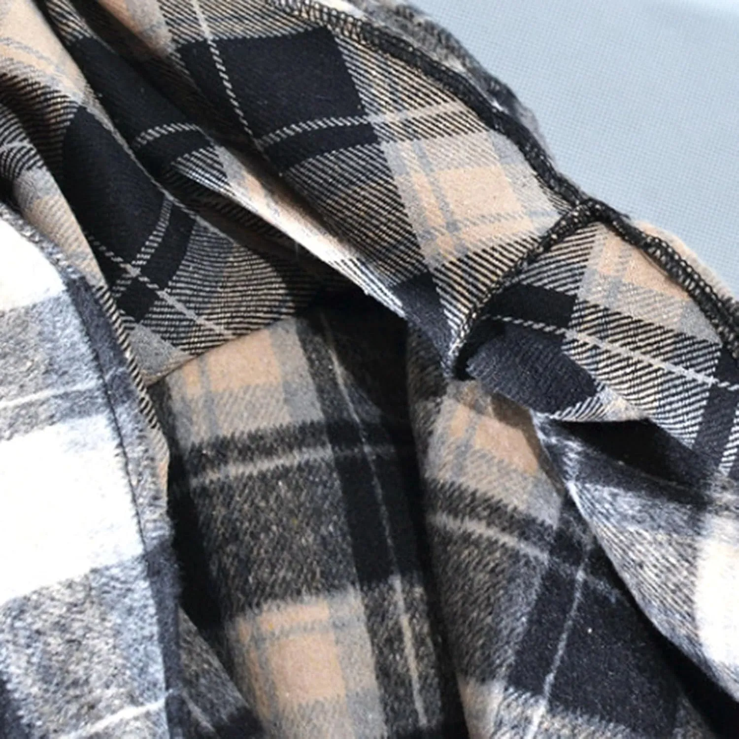 Women's Plaid Skirt Elastic High Waist Wool Skirts Trendy A Line Tiered Ruffle Swing Skirt Casual Loose Long Skirts