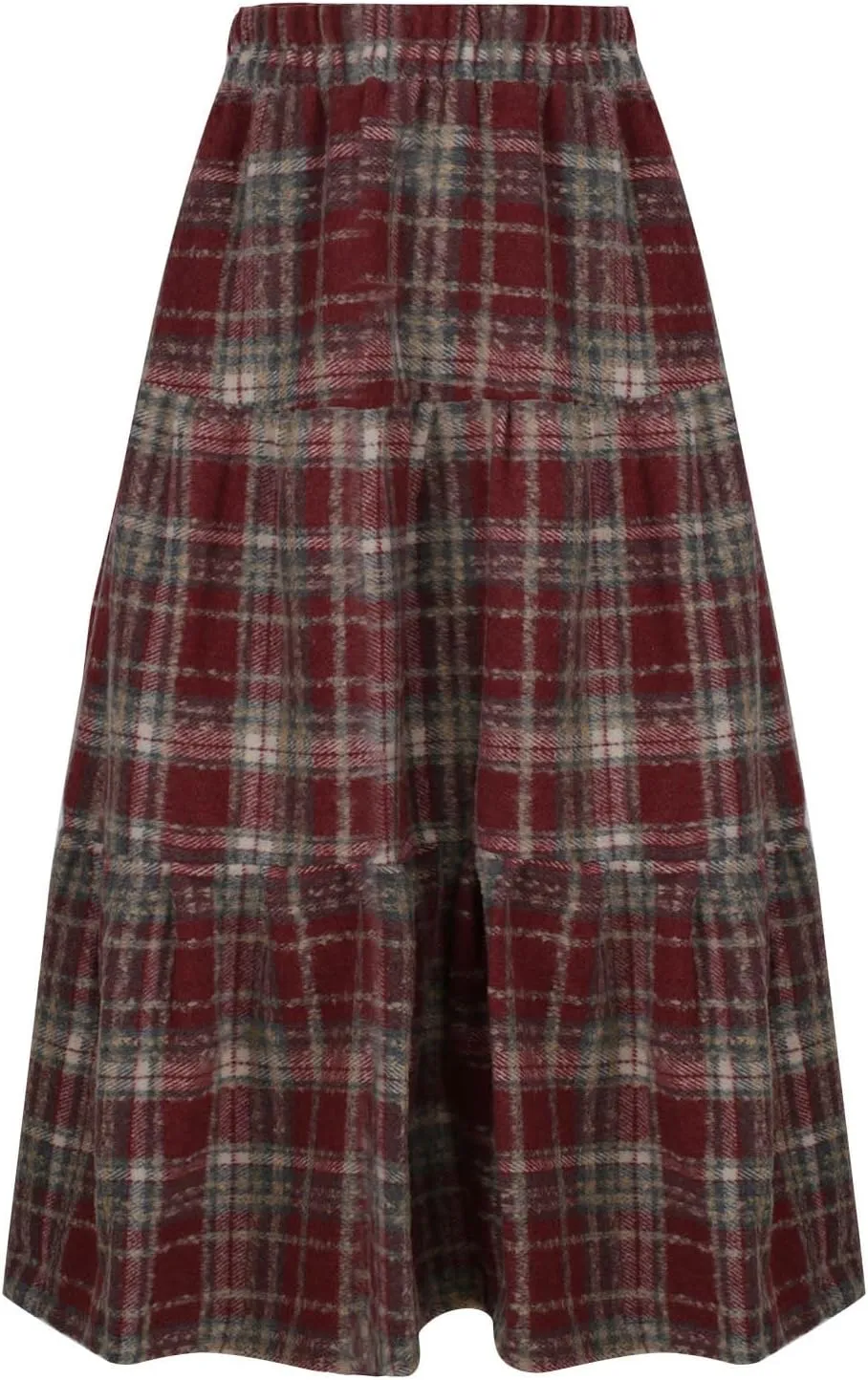 Women's Plaid Skirt Elastic Waist A-line Midi Pleated Skirts 2025 Trendy Ruffle Swing Skirt Casual Loose Long Skirts