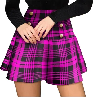 Womens Plaid Skirt,High-Waisted Sexy Wrap Pleated Skirt Fashion Vinatge A-line Skirt Casual Uniform Mini Skirts