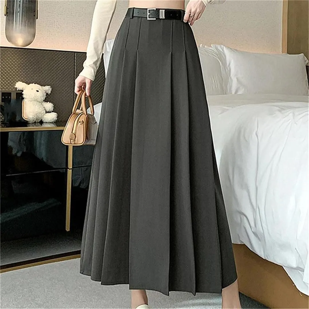 Women's Pleated Solid Color High Waist Casual Mid Length A-Line Skirts