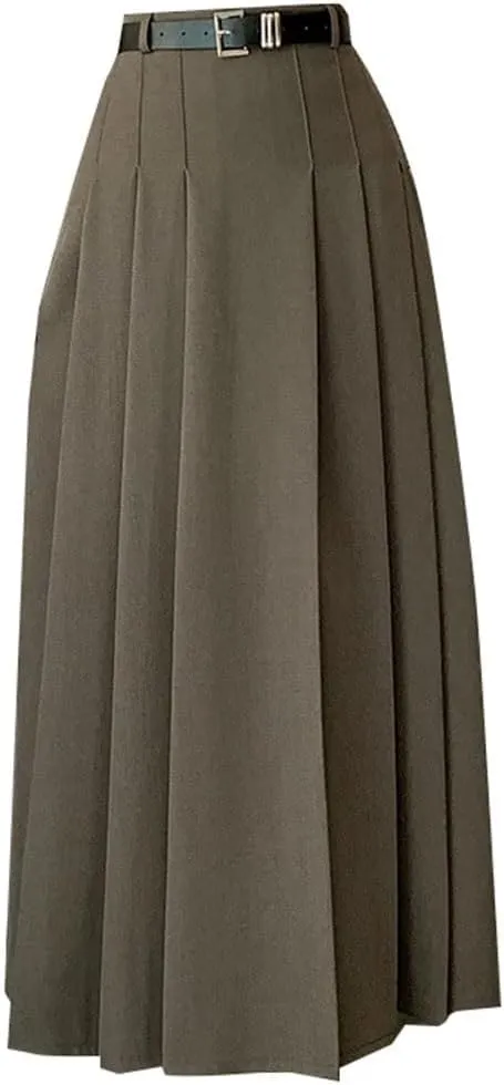 Women's Pleated Solid Color High Waist Casual Mid Length A-Line Skirts