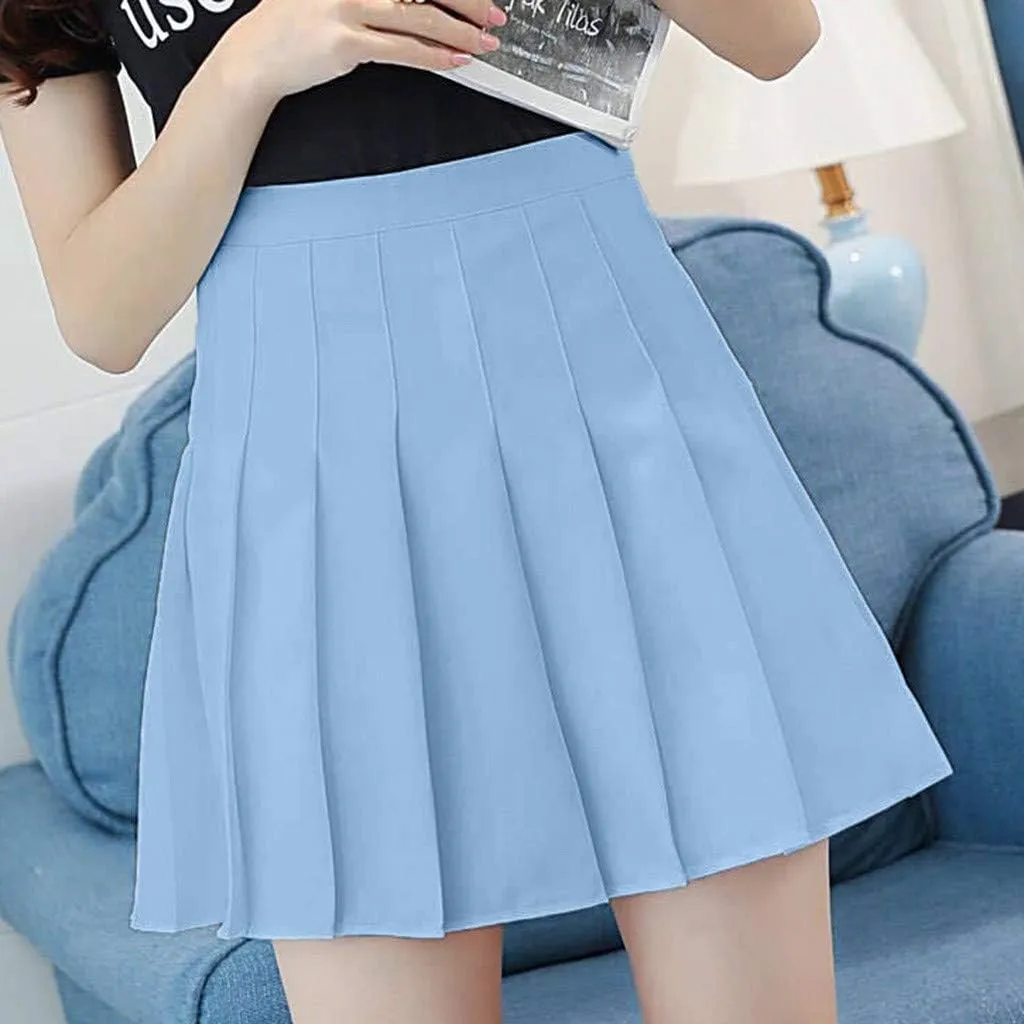 Womens Pleated Tennis Mini Skirts High Waisted A-line Skirts Summer Casual Stretchy Flared Skirts with Lining Shorts