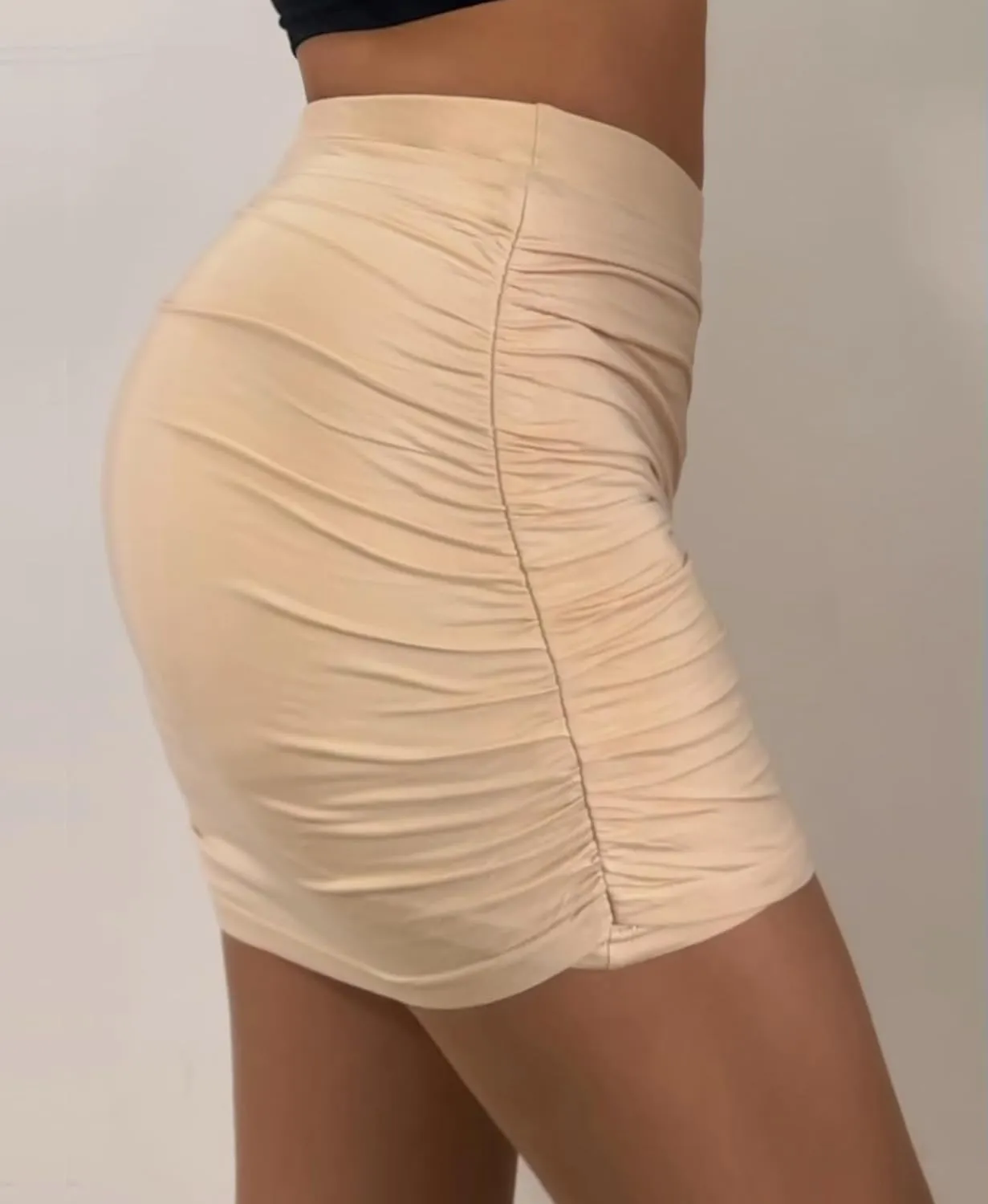 Women's Sexy Skorts High Waist Solid Elasticity Tight Ruched Bodycon Mini Club Double Layer Skirt
