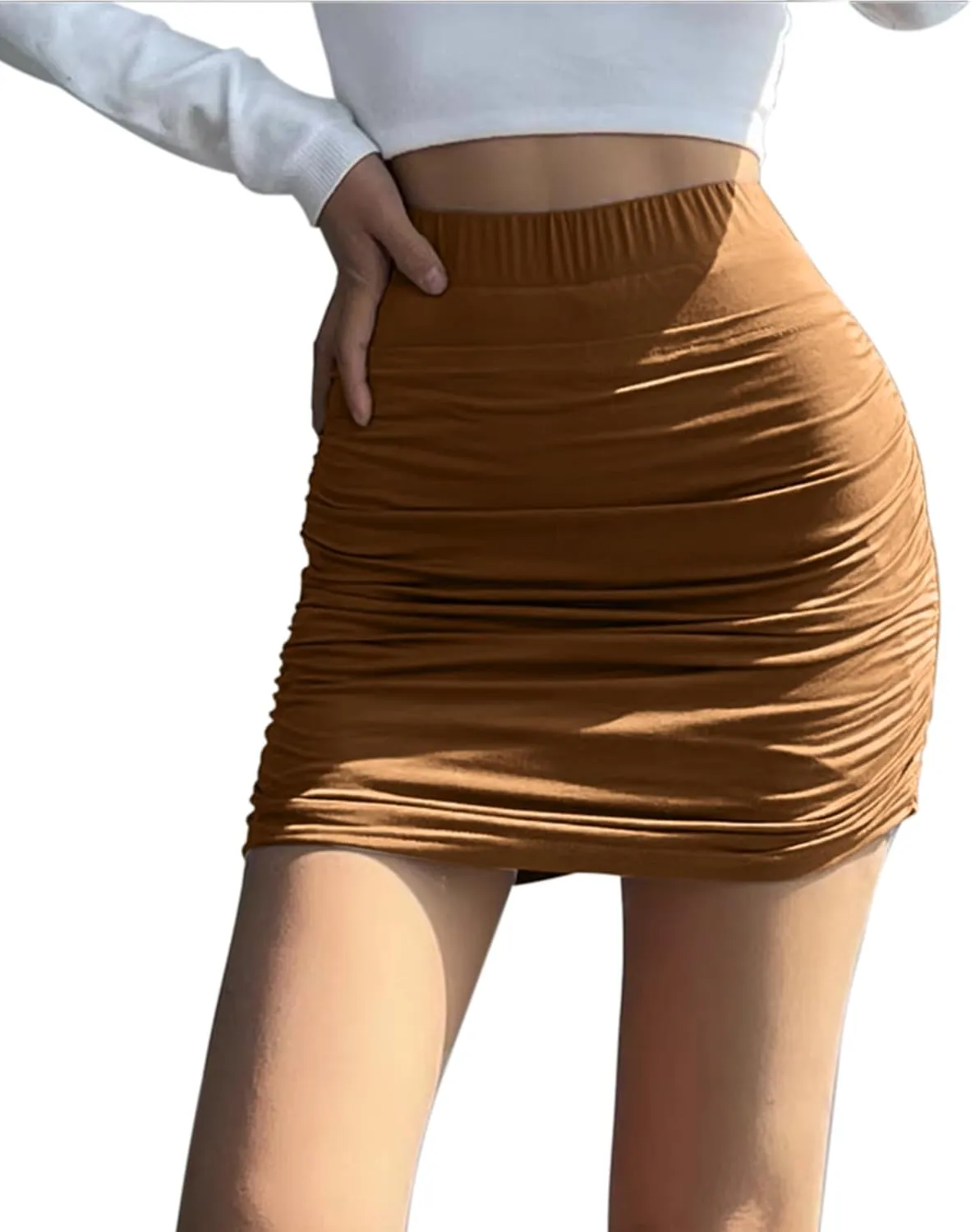 Women's Sexy Skorts High Waist Solid Elasticity Tight Ruched Bodycon Mini Club Double Layer Skirt