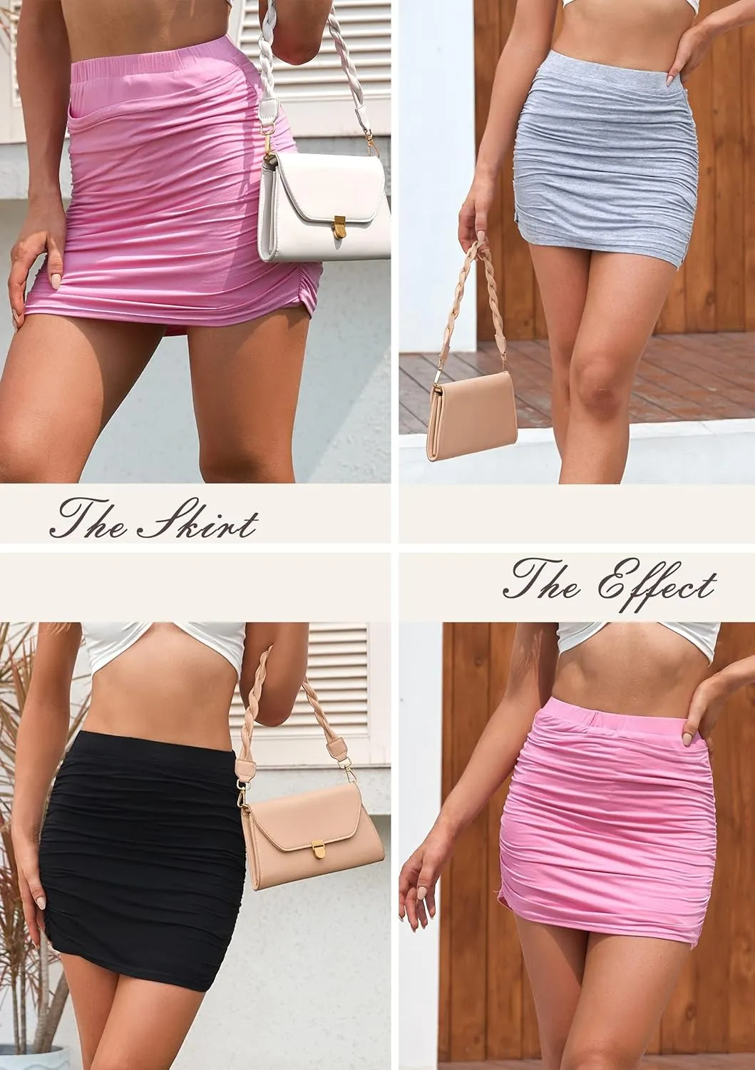 Women's Sexy Skorts High Waist Solid Elasticity Tight Ruched Bodycon Mini Club Double Layer Skirt
