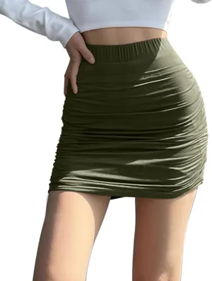 Women's Sexy Skorts High Waist Solid Elasticity Tight Ruched Bodycon Mini Club Double Layer Skirt
