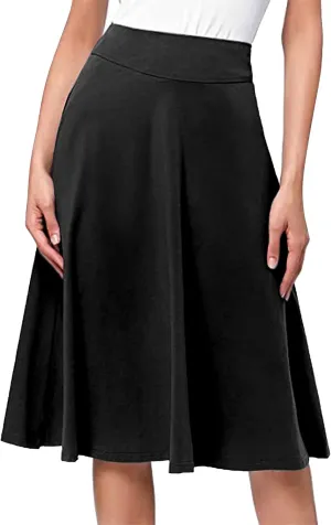 Womens Skirt for Going Out Summer High Elastic Waist Solid Color A-Line Knee Length Maxi Skirts for Women Trendy Clothes