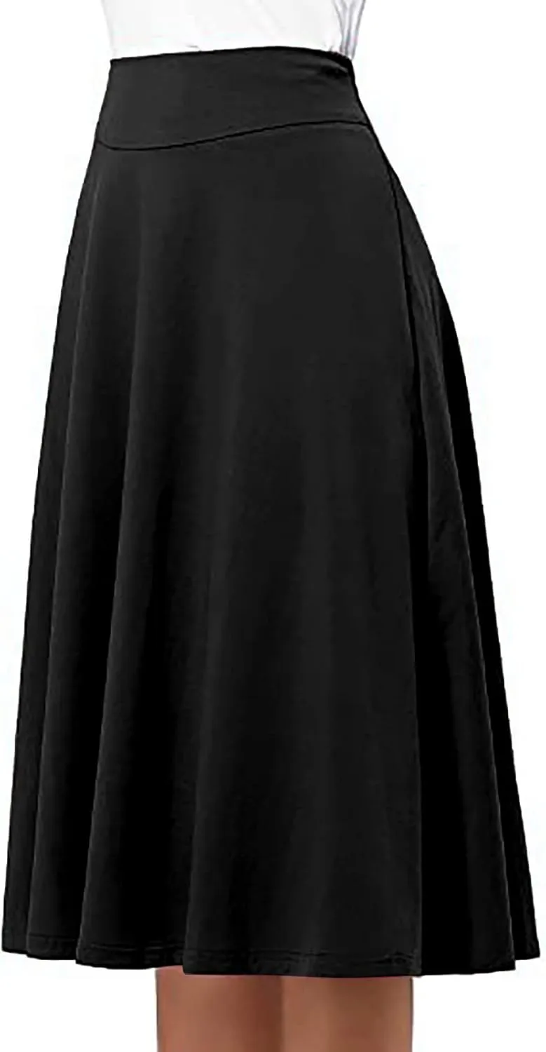 Womens Skirt for Going Out Summer High Elastic Waist Solid Color A-Line Knee Length Maxi Skirts for Women Trendy Clothes