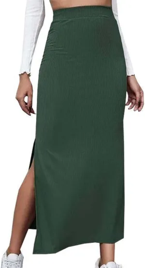 Womens Skirts Midi Length Solid Color Hip-Wrapped Split Skirt Sexy Elasticity Bodycon Skirts Trendy Elegant Skirt