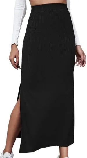 Womens Skirts Midi Length Solid Color Hip-Wrapped Split Skirt Sexy Elasticity Bodycon Skirts Trendy Elegant Skirt
