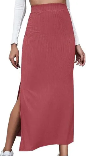 Womens Skirts Midi Length Solid Color Hip-Wrapped Split Skirt Sexy Elasticity Bodycon Skirts Trendy Elegant Skirt