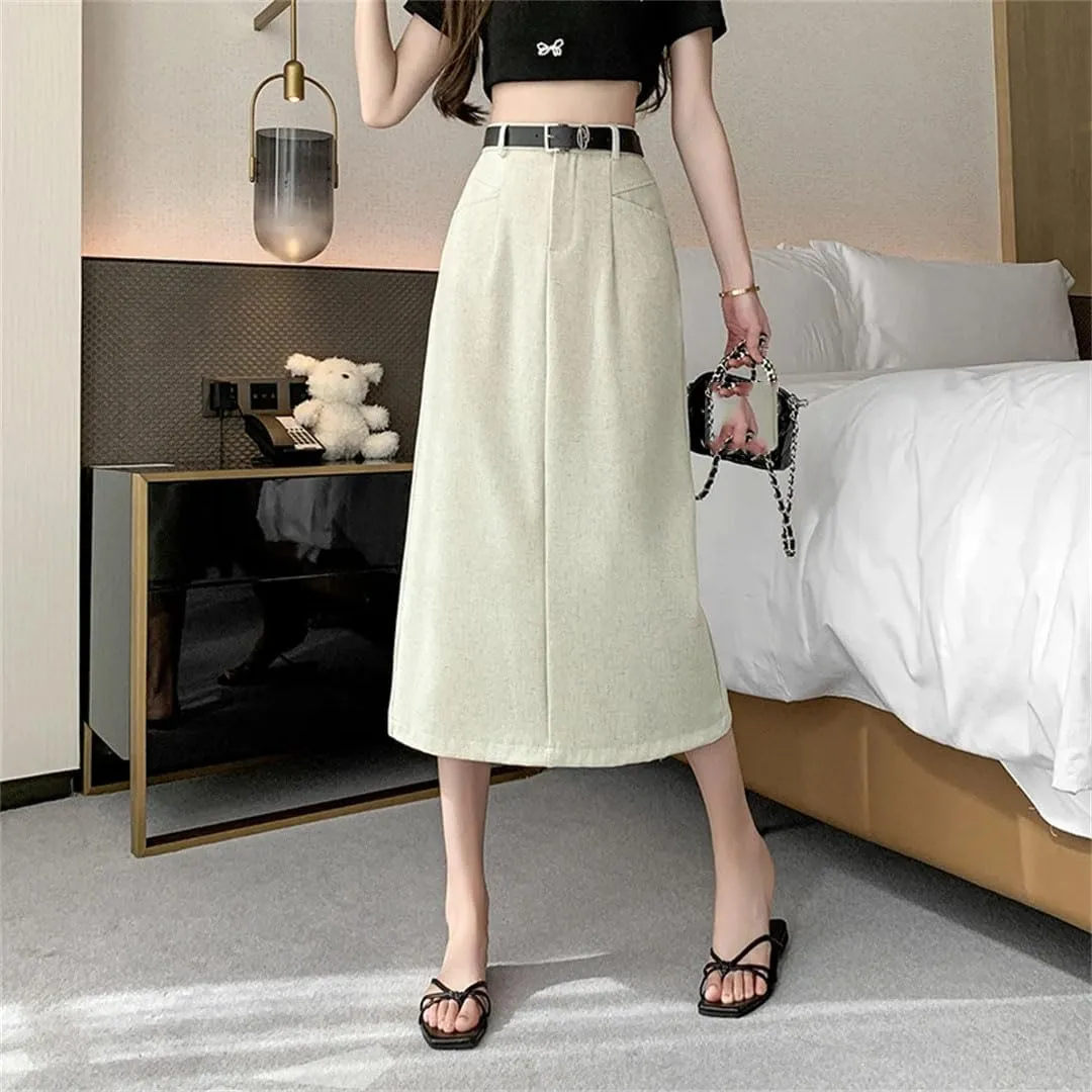 Women's Solid Color A-Line Skirts High Waist Casual Midi Skirts