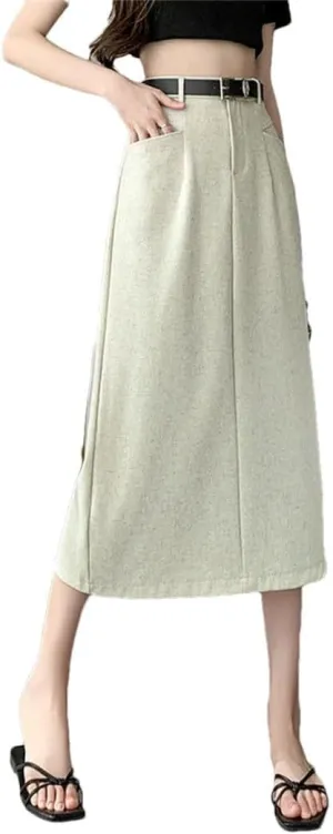 Women's Solid Color A-Line Skirts High Waist Casual Midi Skirts