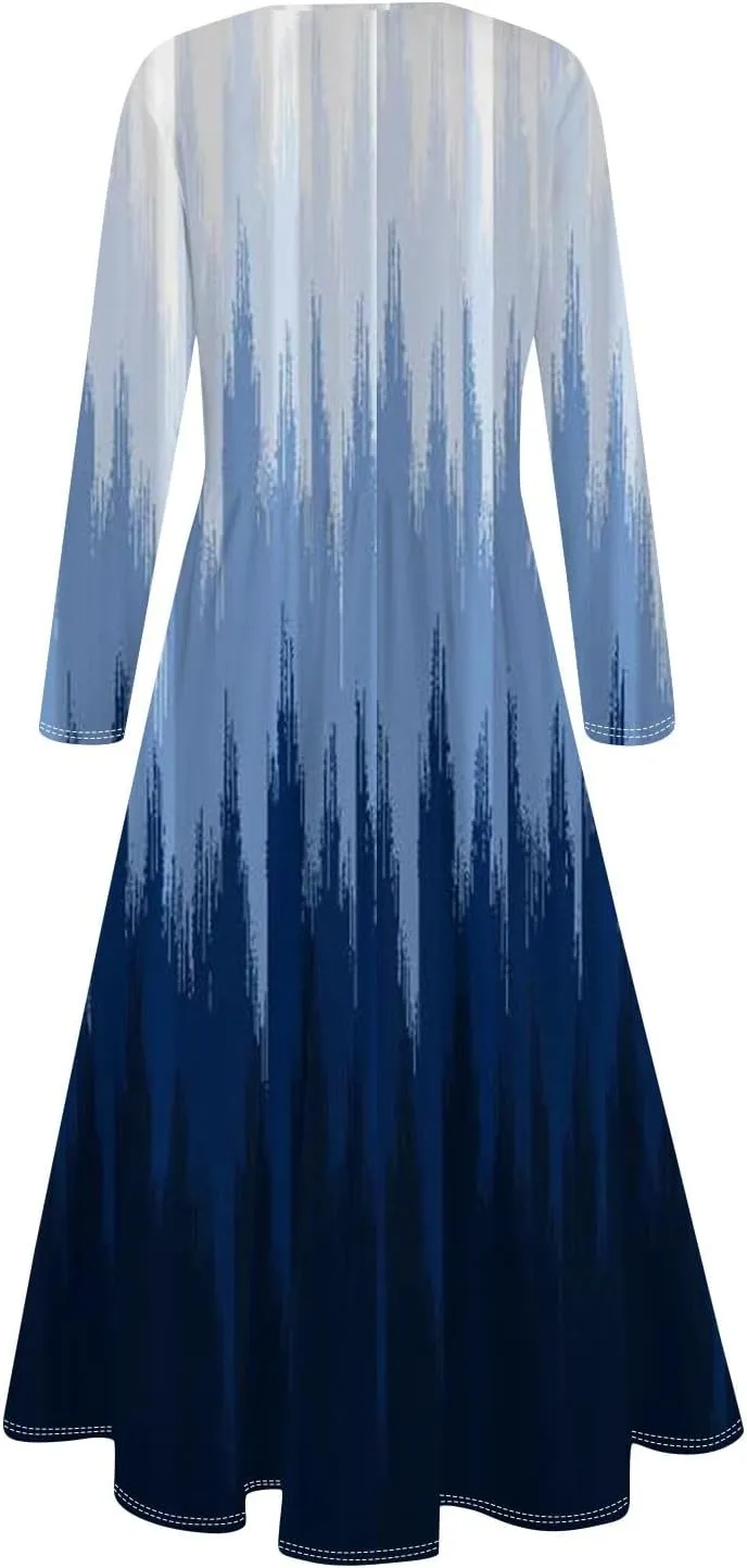 Womens Spring Fashion 2025 Dress Long Sleeve O Neck Midi Elegant Tea Length Summer Trendy Fitted Dressy Dress