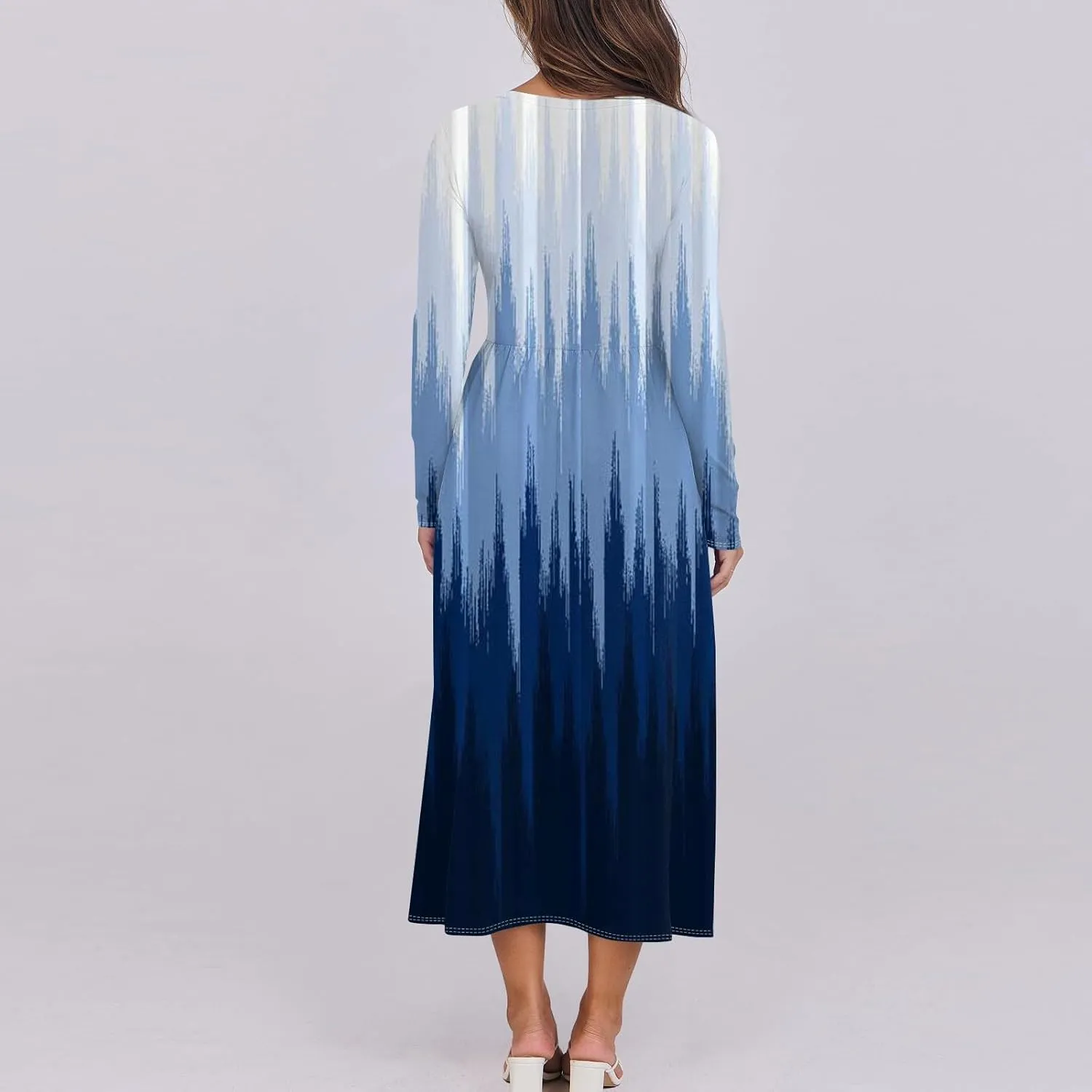Womens Spring Fashion 2025 Dress Long Sleeve O Neck Midi Elegant Tea Length Summer Trendy Fitted Dressy Dress