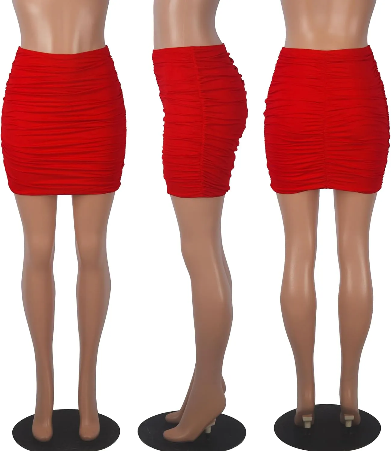 Women's Stretch High Waist Ruched Bodycon Skirts Double Layer Sexy Club Tight Mini Skirt