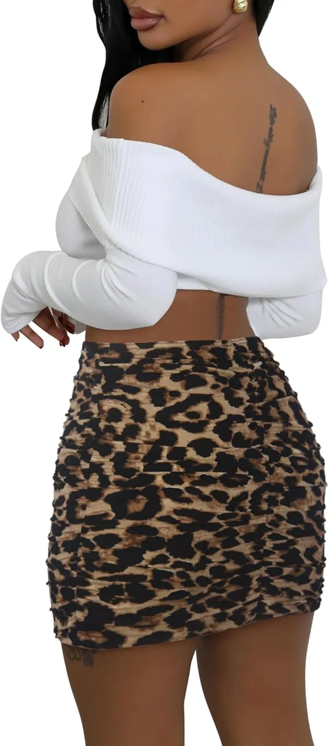 Women's Stretch High Waist Ruched Bodycon Skirts Double Layer Sexy Club Tight Mini Skirt