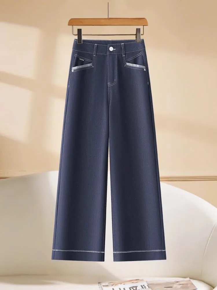 Women's Stretch Wide-Leg Jeans High-Waisted All-Season Straight Pants