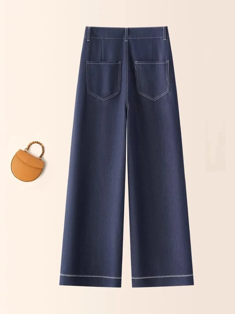 Women's Stretch Wide-Leg Jeans High-Waisted All-Season Straight Pants