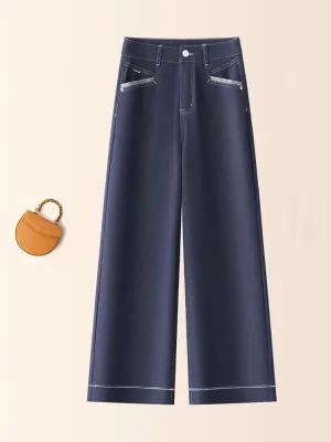 Women's Stretch Wide-Leg Jeans High-Waisted All-Season Straight Pants