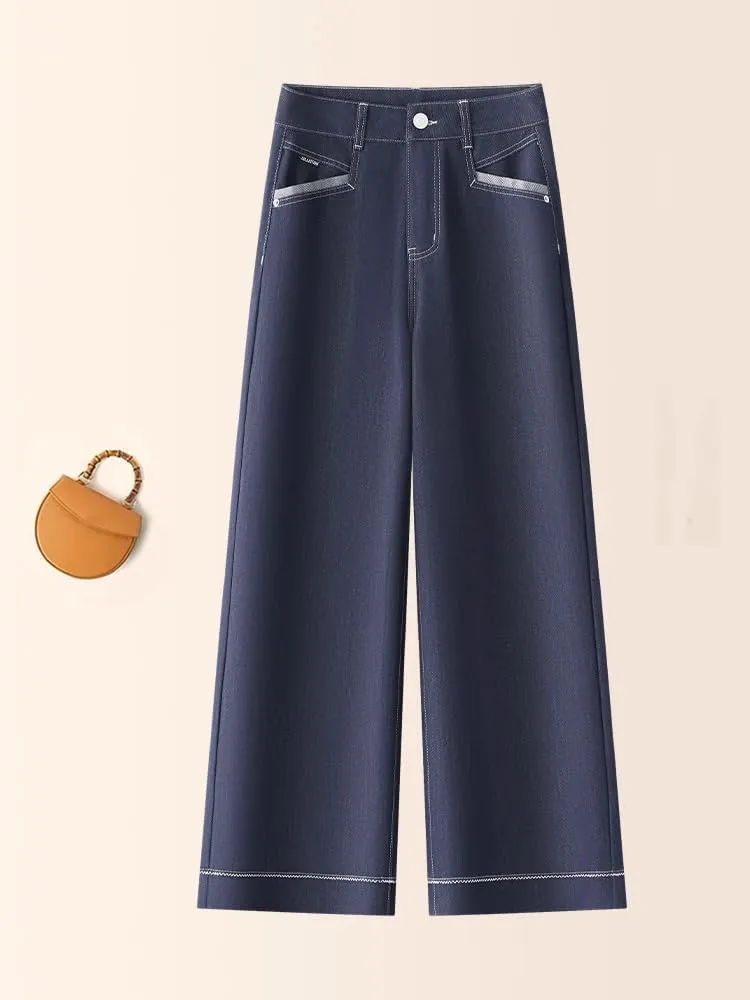 Women's Stretch Wide-Leg Jeans High-Waisted All-Season Straight Pants