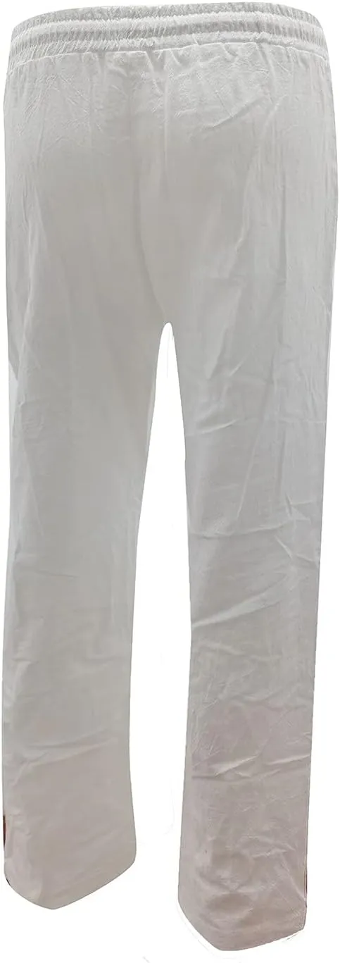 Womens Summer Cotton Linen Drawstring Trousers Solid Elastic Waist Wide Leg Pants Work Golf Pants Relax Fit Sweatpants