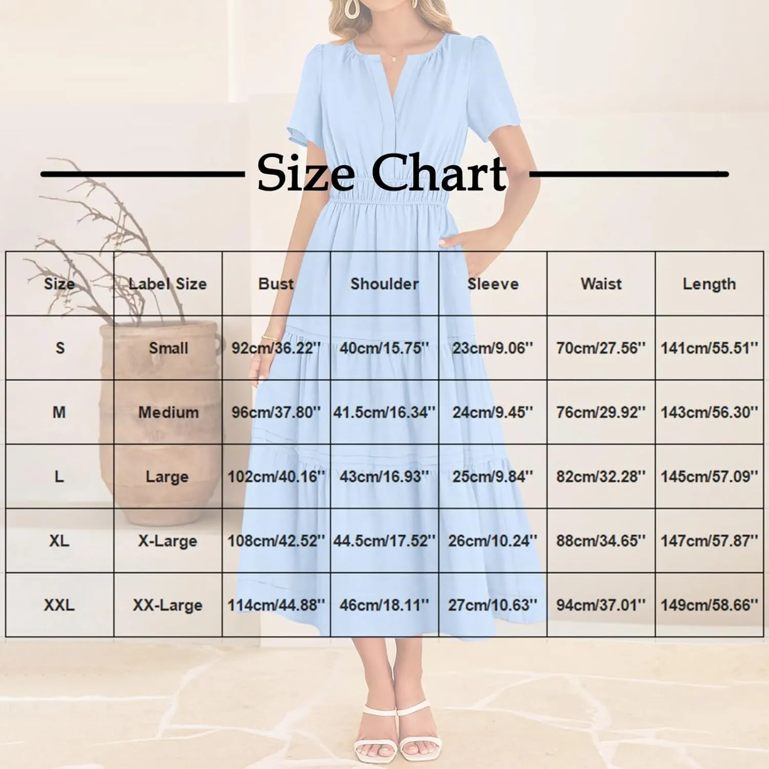 Womens Summer Dresses Casual Short Sleeve V Neck Boho Sundress Tiered Ruffle A-Line Beach Maxi Dress with Pockets