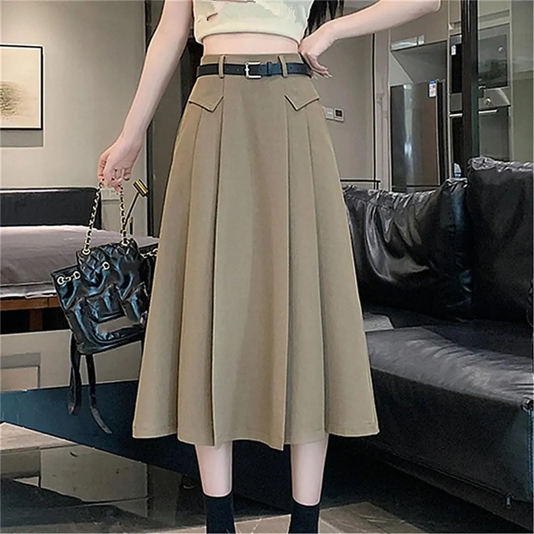 Women's Summer Pleated Skirts Elegant Solid Color Office Lady Casual A-Line Skirts