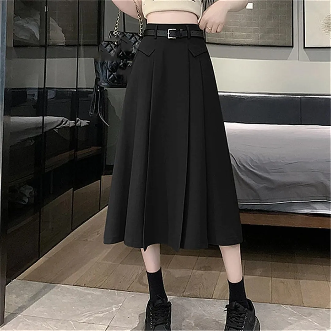 Women's Summer Pleated Skirts Elegant Solid Color Office Lady Casual A-Line Skirts