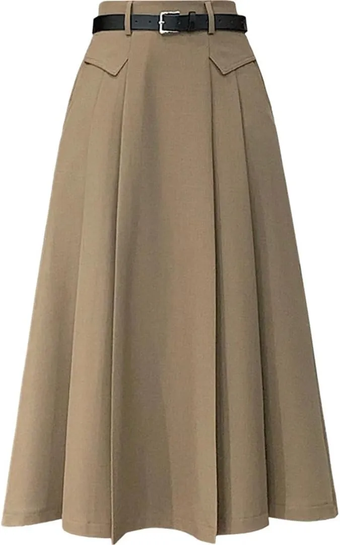 Women's Summer Pleated Skirts Elegant Solid Color Office Lady Casual A-Line Skirts