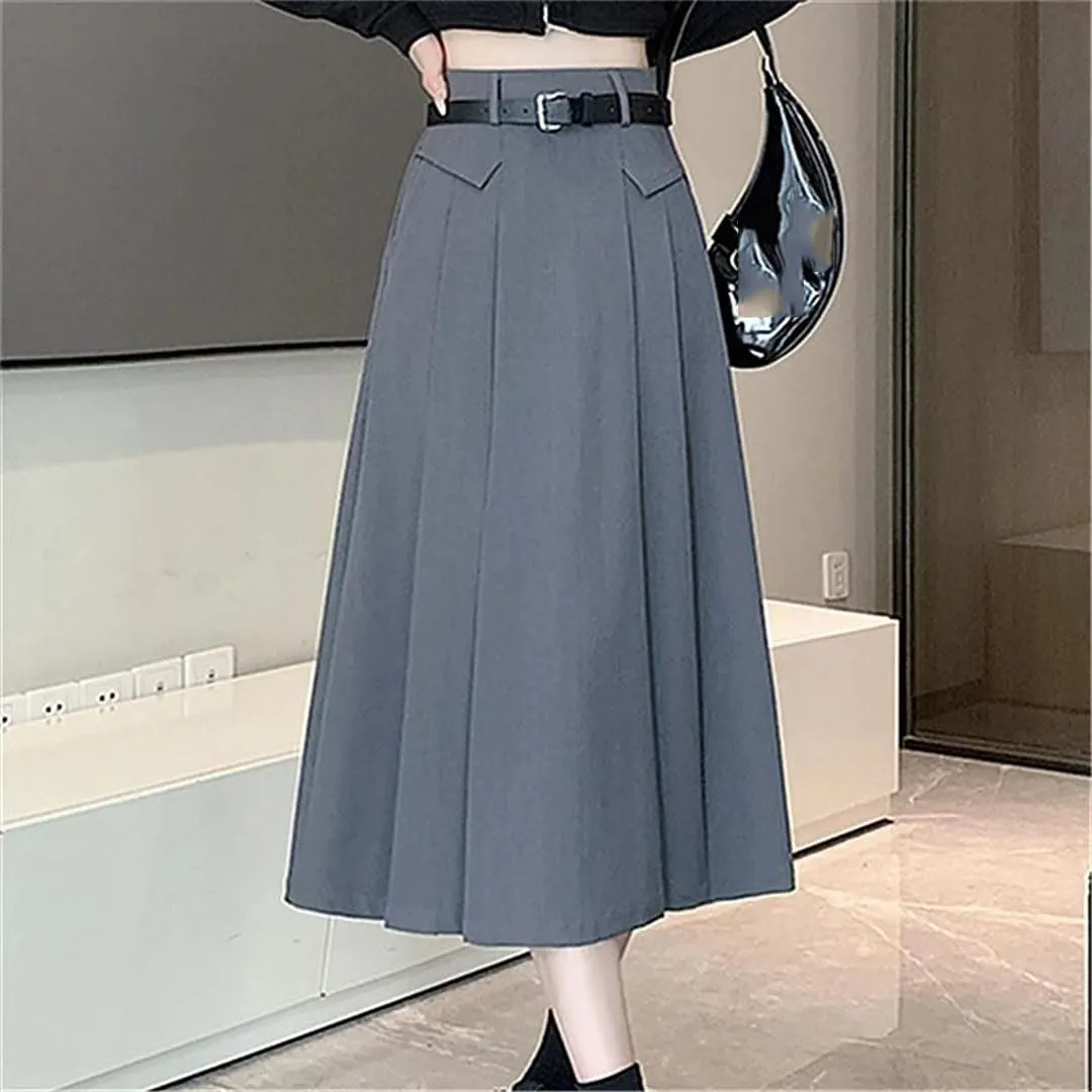 Women's Summer Pleated Skirts Elegant Solid Color Office Lady Casual A-Line Skirts