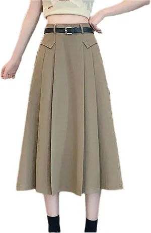 Women's Summer Pleated Skirts Elegant Solid Color Office Lady Casual A-Line Skirts