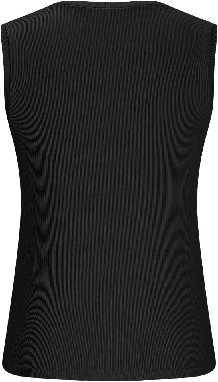 Women's Summer Ribbed Tank Tops Sleeveless Crew Neck Fitted Basic Cami Top Loose Fit Beach Vacation Outfit