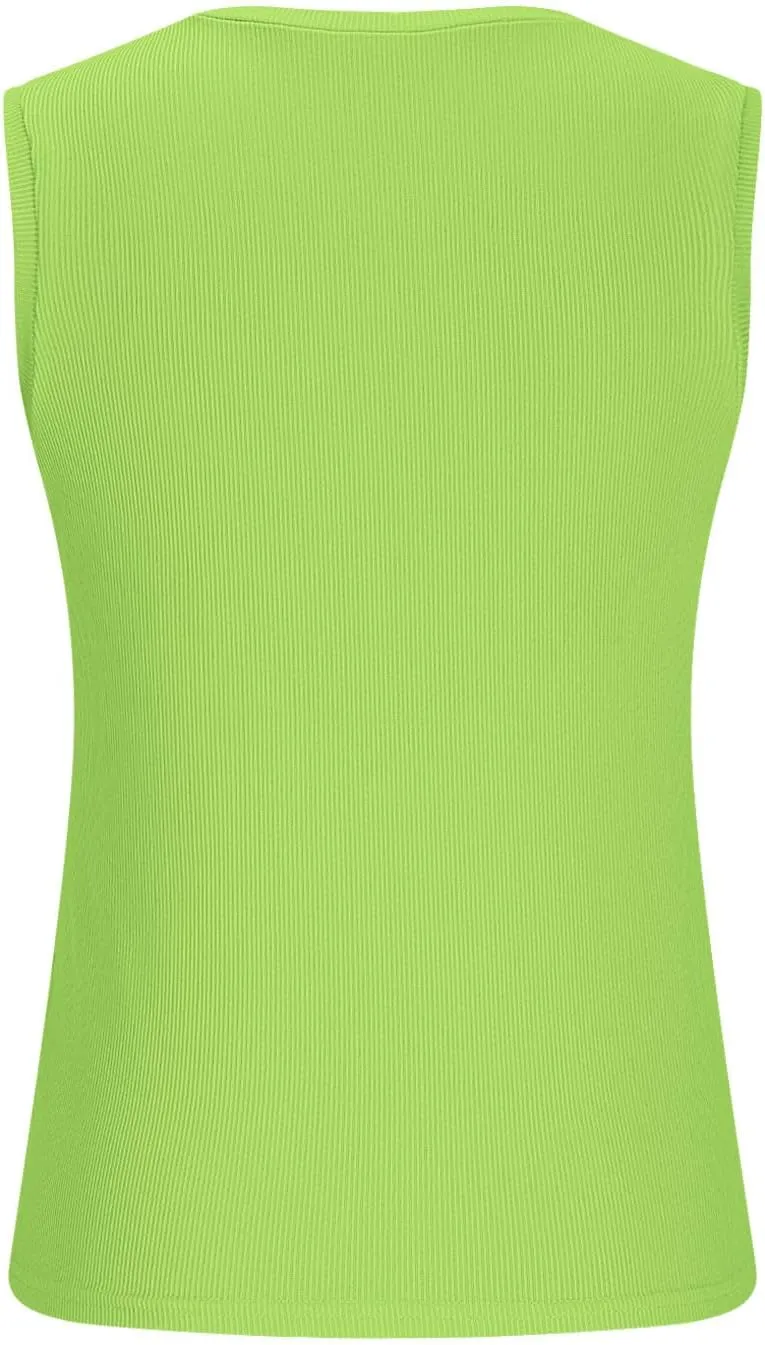 Women's Summer Ribbed Tank Tops Sleeveless Crew Neck Fitted Basic Cami Top Loose Fit Beach Vacation Outfit
