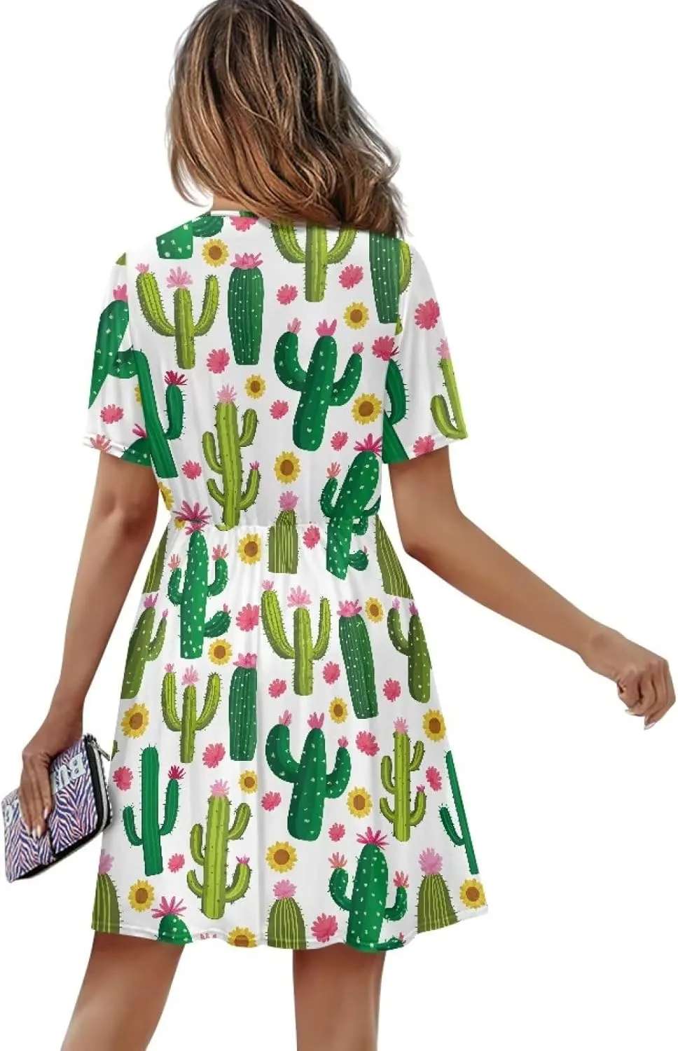Women's Summer Short Sleeve Dresses V-Neck Casual Party Midi Sundress, S-2XL