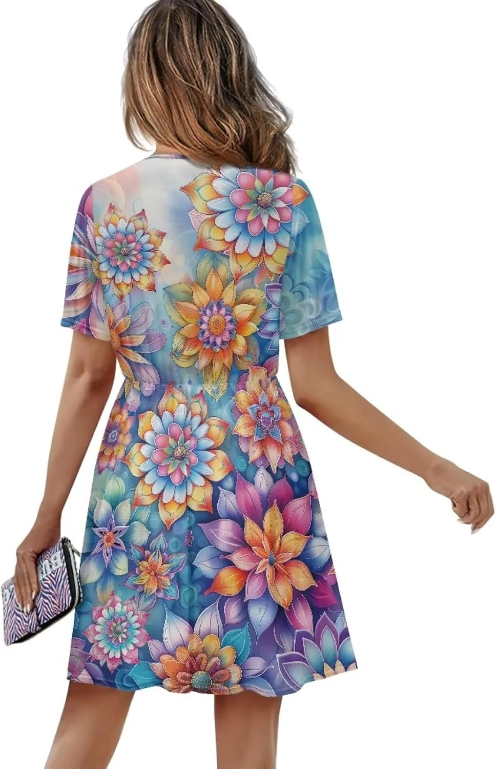 Women's Summer Short Sleeve Dresses V-Neck Casual Party Midi Sundress, S-2XL
